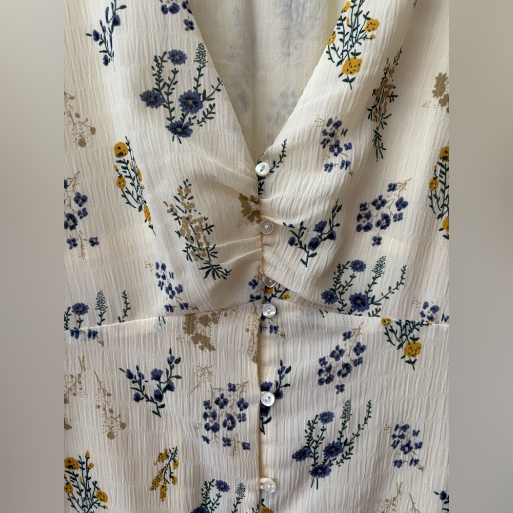 Ba&sh Floral floaty lady Button midi tea dress cream white 2 M French puff sleev - Picture 4 of 7